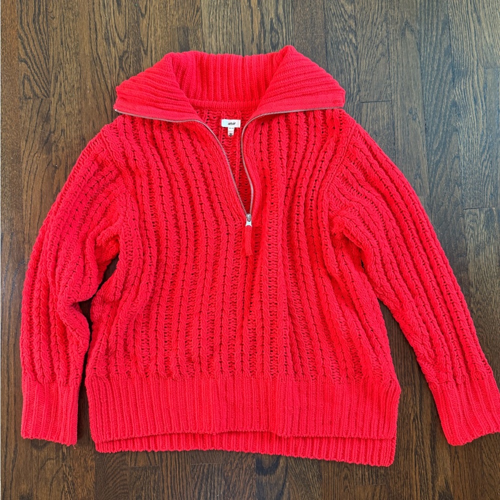 Aerie Red Cowl Neck Sweater with Ribbed Knit